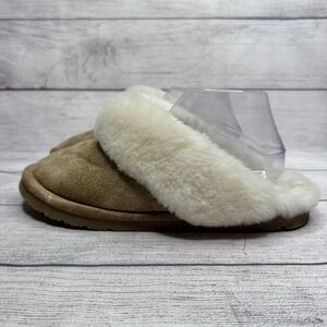 Old Friend Womens Genuine Sheepskin‎ Suede Shearling Lined Clog Slippers sz L